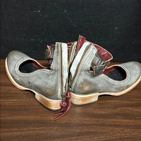 Freebird Gray and Brown Flats with Distressed Leather and Ankle Strap Si… - Picture 7 of 12